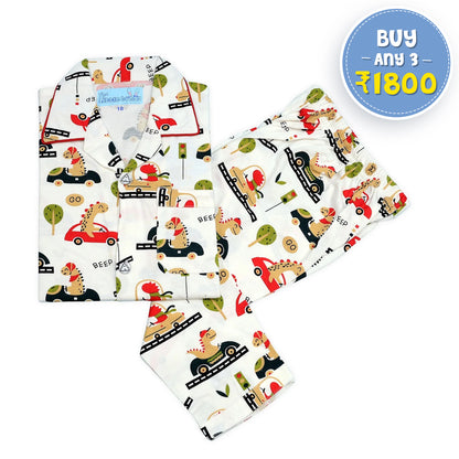 High on Car Dino kids unisex Hosiery Night suits