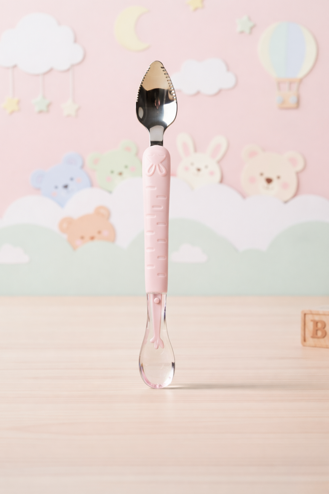 2-in-1 Baby Feeding Spoon with Fruit Cutter Edge | Anti-Slip Handle | Safe for Infants &amp; Toddlers