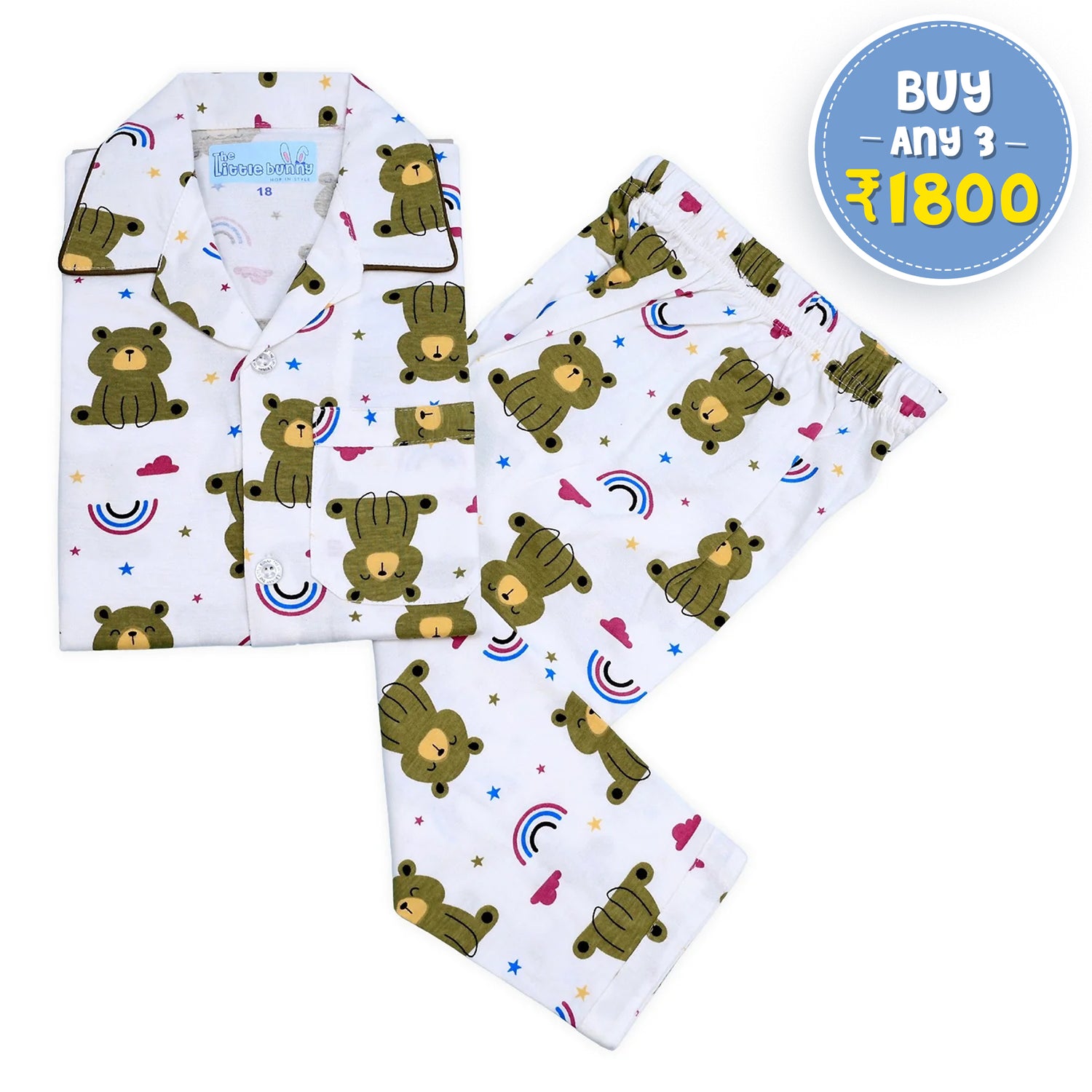 Happy Bear Print Unisex Night Suit