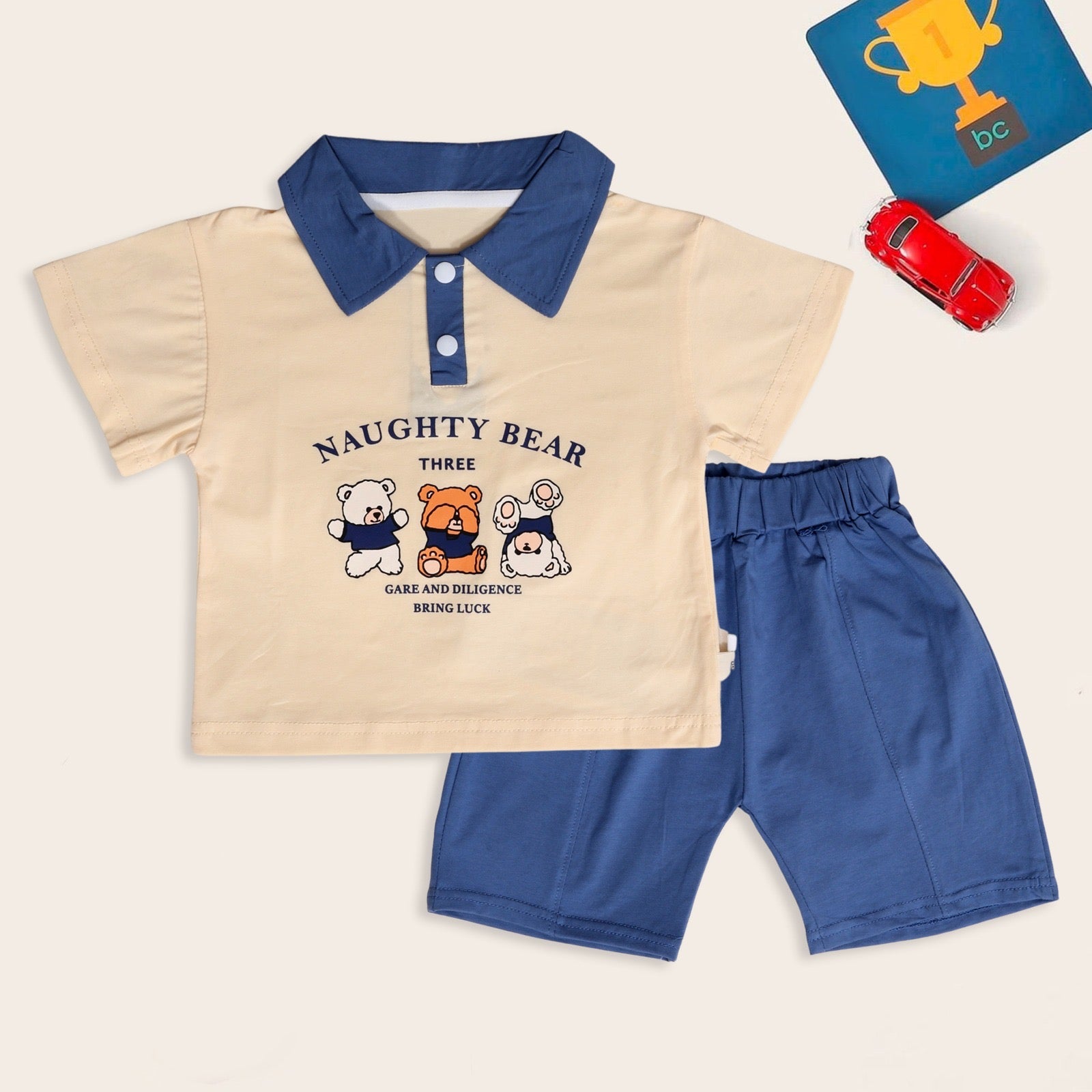 Bear Collared T-shirt &amp; Shorts Set