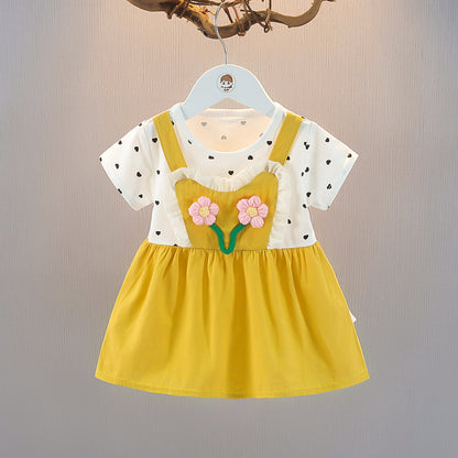 Sunflower Applique Girls Half Sleeves Dress