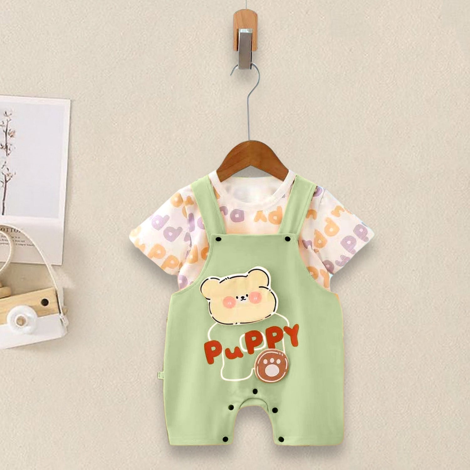 Teddy Cotton T-shirt &amp; Dungaree Set