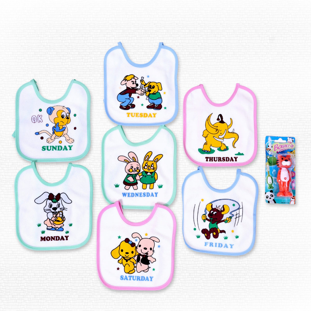 Pack of 7 Bibs- And Bounce up Toothbrush