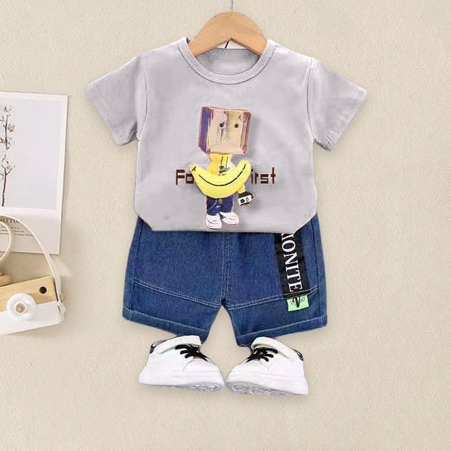 Boys Banana Applique T-shirt &amp; Denim Shorts Set