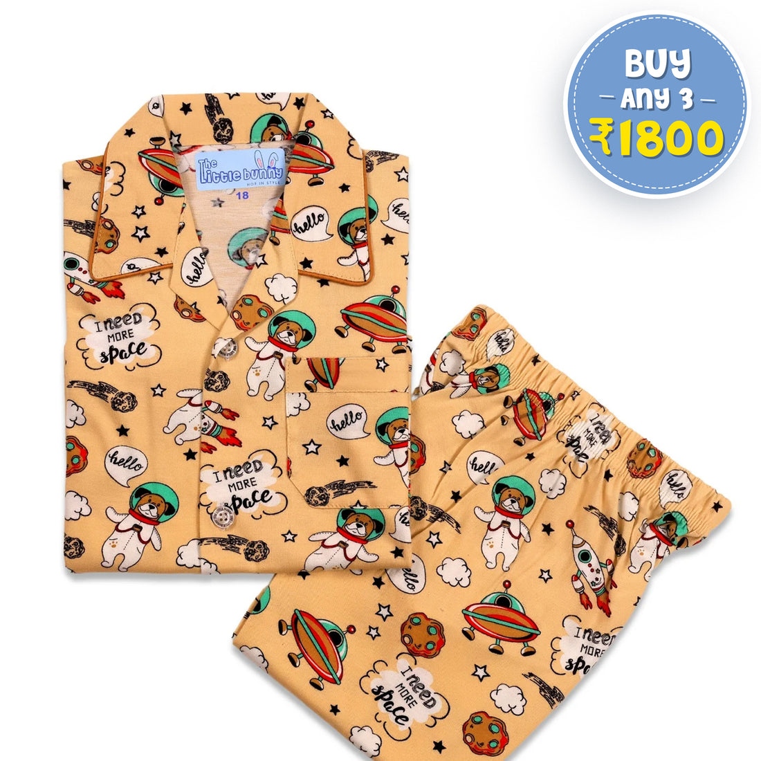 Cute Puppy Play kids unisex Hosiery Night suit