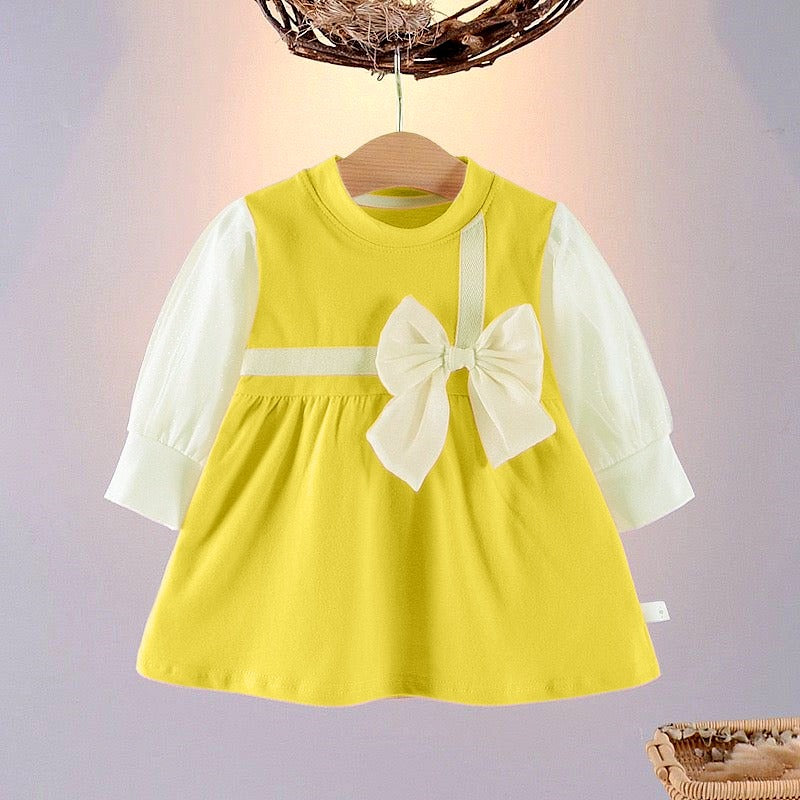 Baby Bliss Full Sleeved Cotton Bow Dress