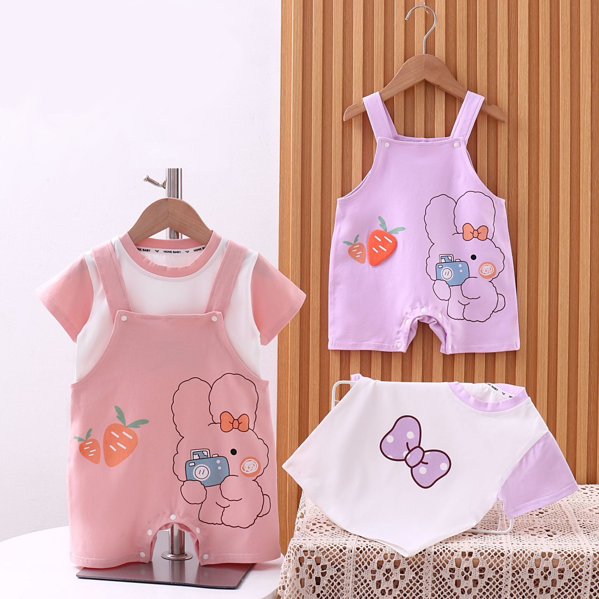 Girls Bow &amp; Bunny T-shirt, Dungaree Set