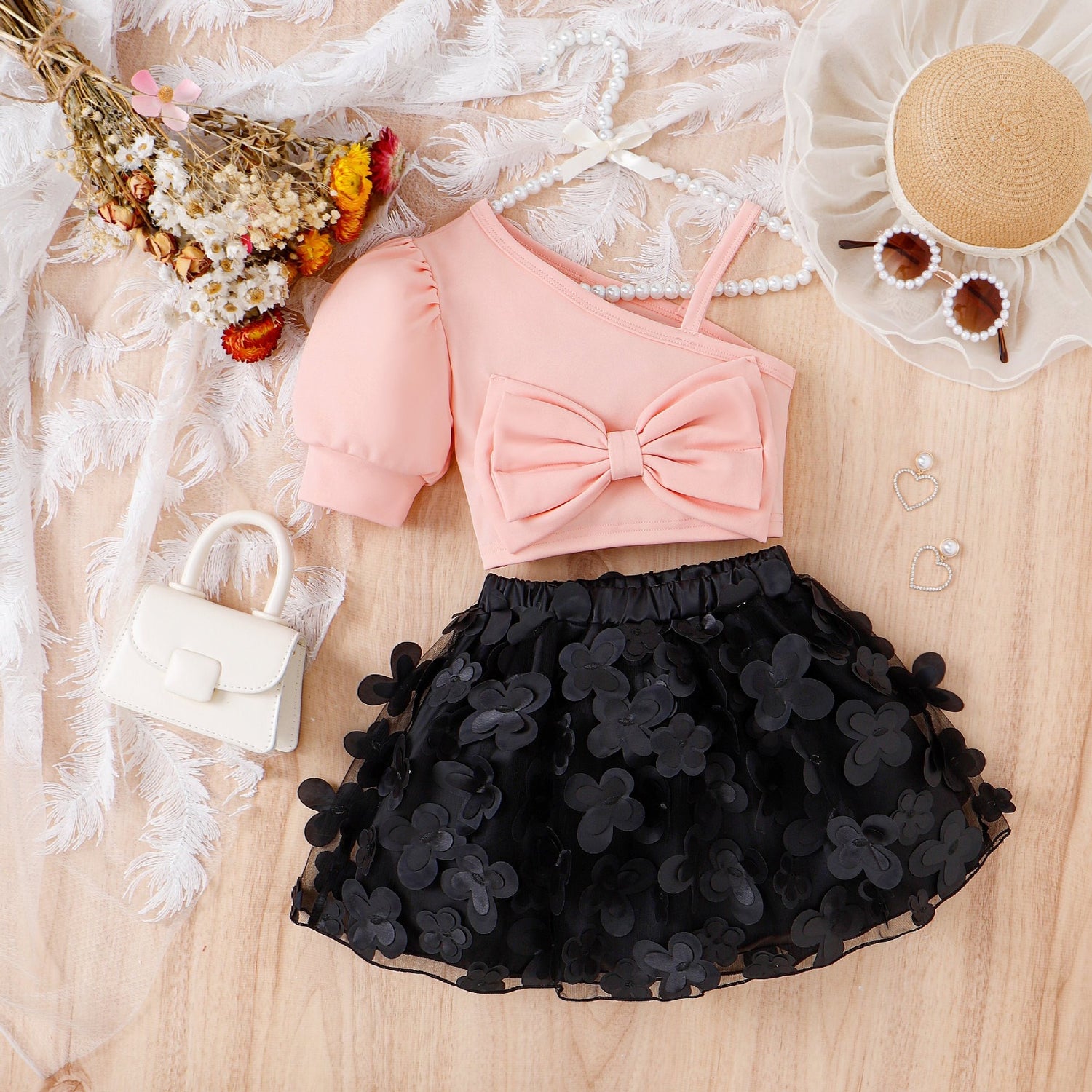 Girls Applique Top And Applique Flower Skirt