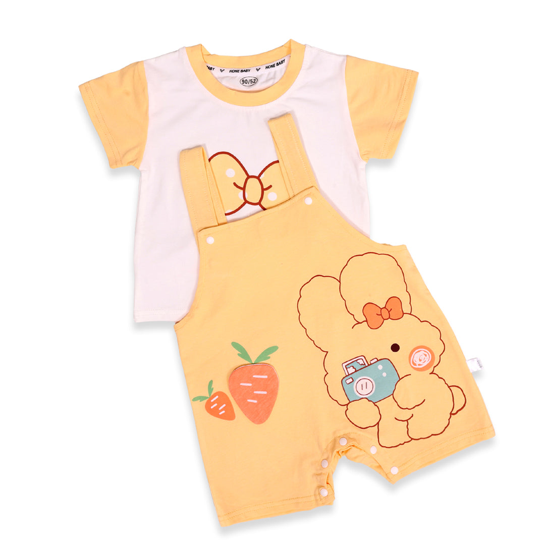 Girls Bow &amp; Bunny T-shirt, Dungaree Set