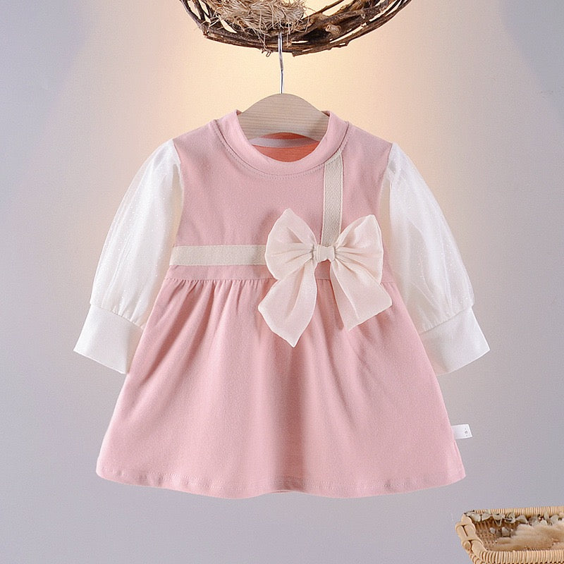 Baby Bliss Full Sleeved Cotton Bow Dress