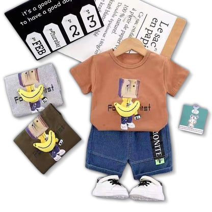 Boys Banana Applique T-shirt &amp; Denim Shorts Set