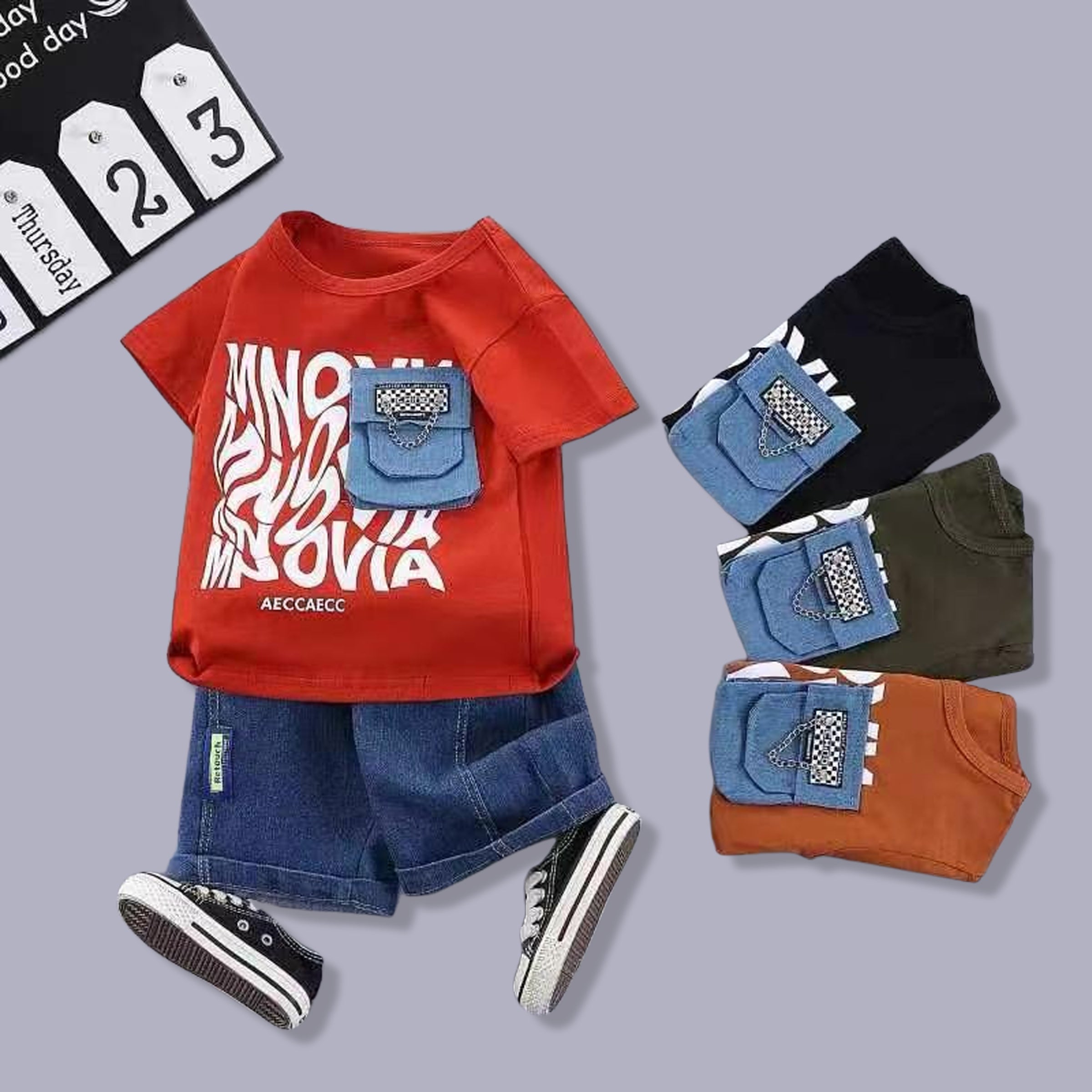 Boys T-shirt with Denim Shorts Set