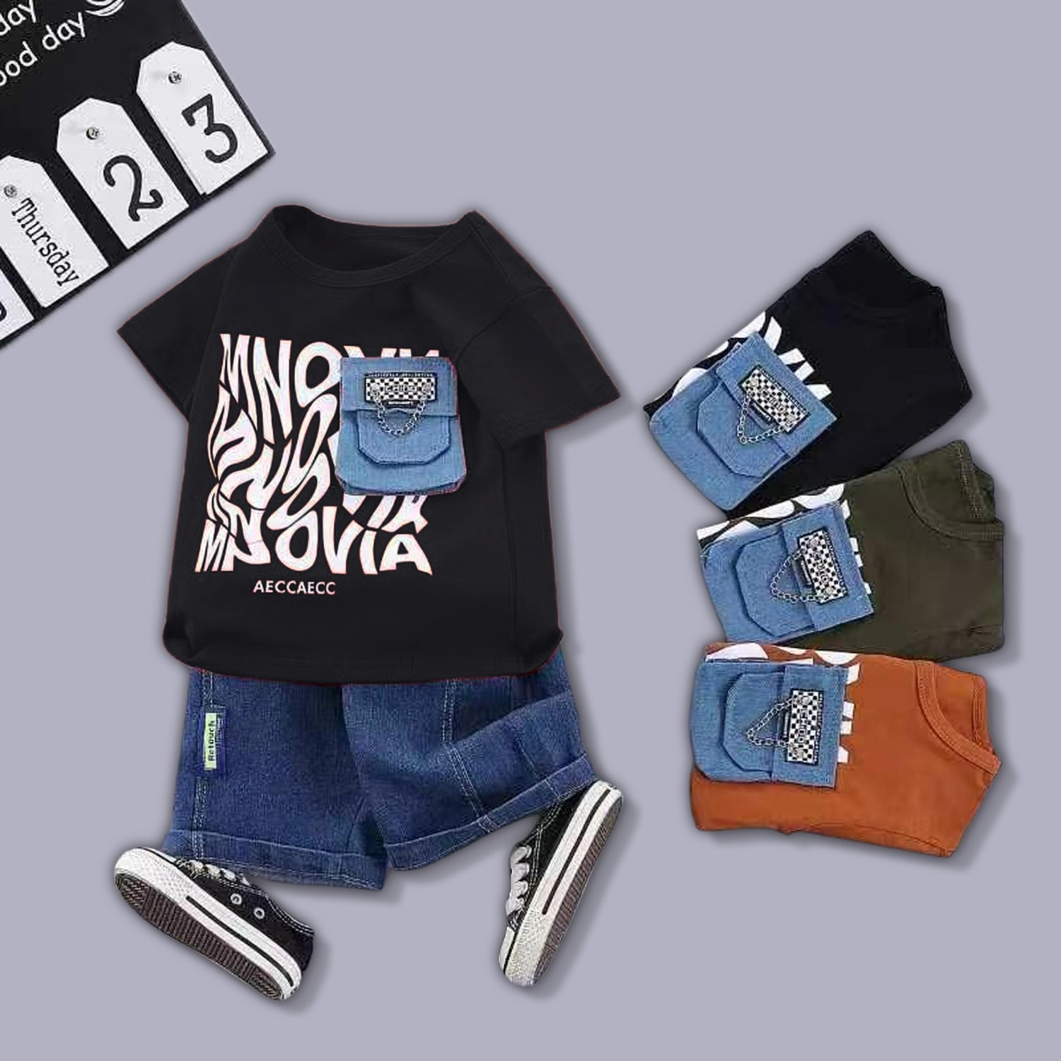 Boys T-shirt with Denim Shorts Set