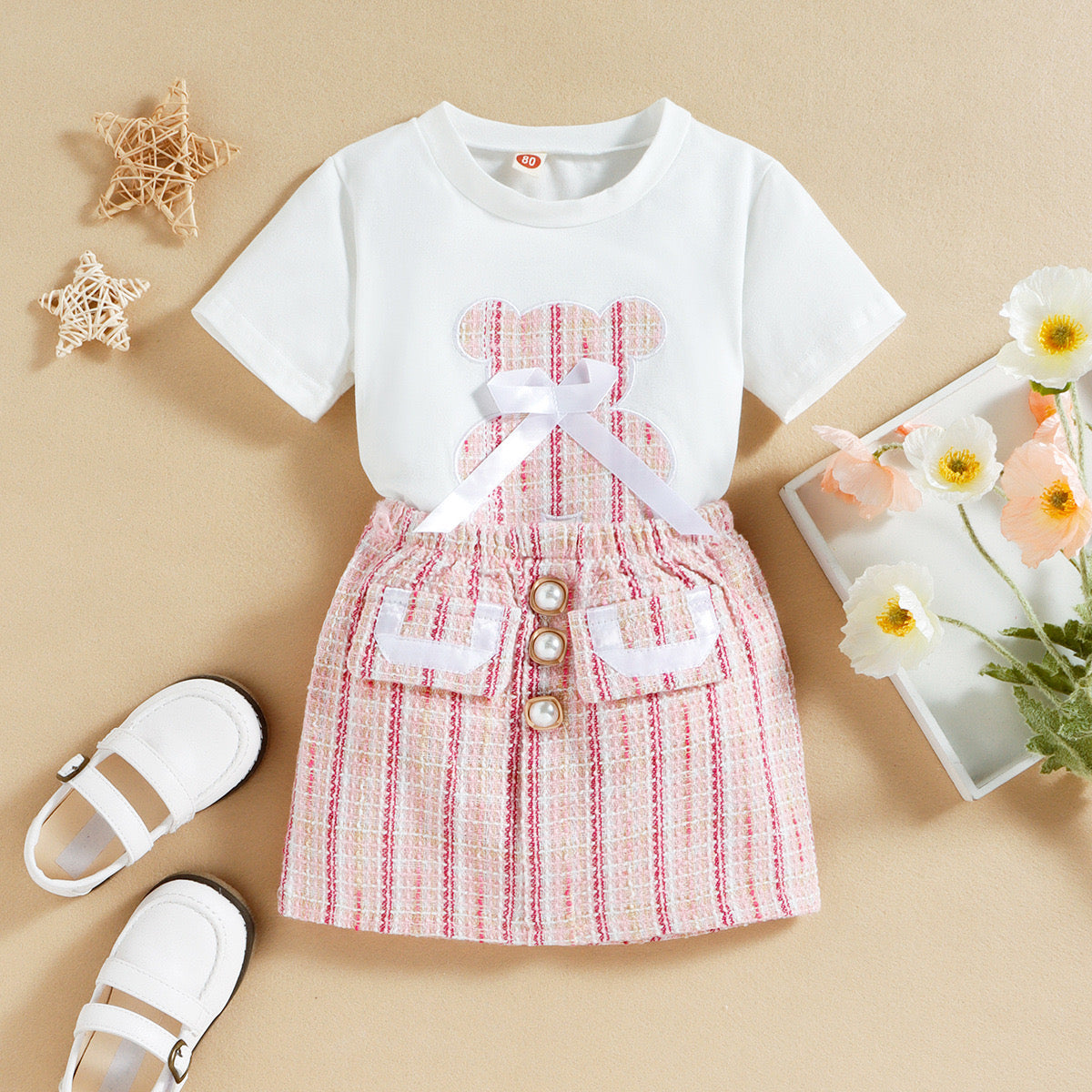 Tweed Teddy T-shirt &amp; Pearl Skirt Set