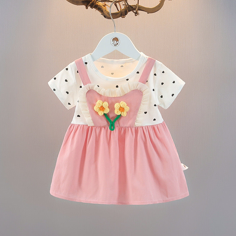 Sunflower Applique Girls Half Sleeves Dress