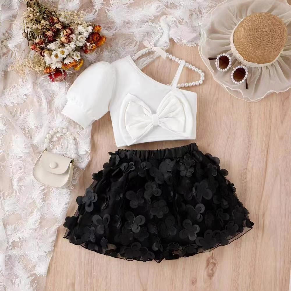 Girls Applique Top And Applique Flower Skirt