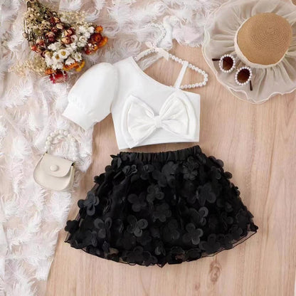 Girls Applique Top And Applique Flower Skirt