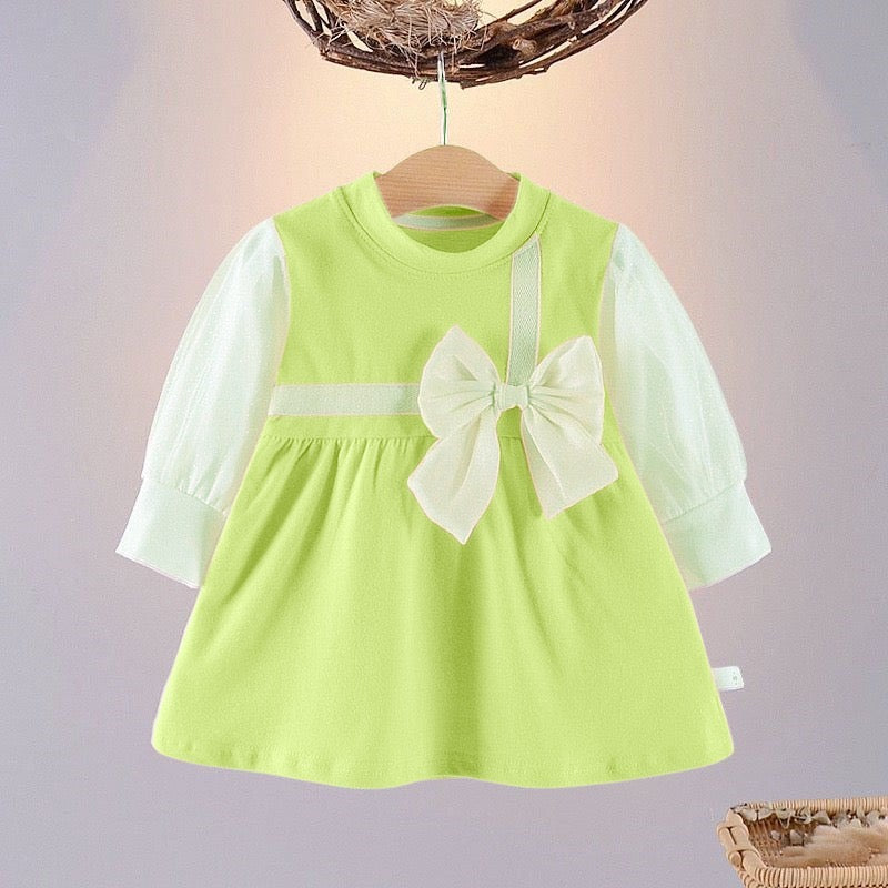 Baby Bliss Full Sleeved Cotton Bow Dress