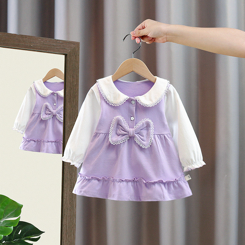 Baby Bow Cotton Full Sleeves Dress