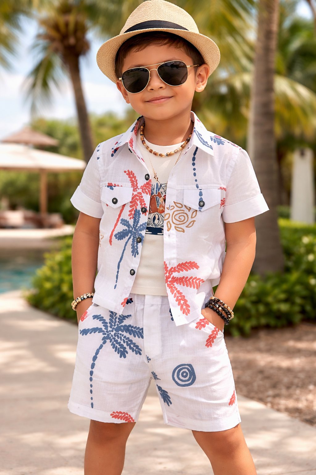 The Little Bunny Tropical Breeze Boys Co-Ord Set – Palm Print Outfit-TLB2756