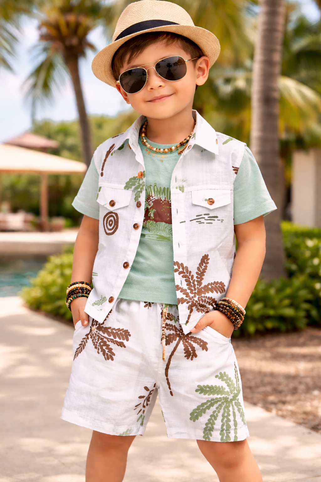 The Little Bunny Tropical Breeze Boys Co-Ord Set – Palm Print Outfit-TLB2756