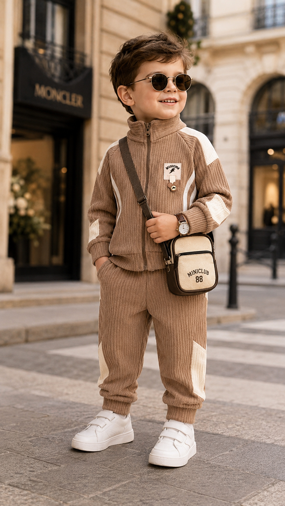 Premium Boys Corduroy Zip-Up Tracksuit Set with Contrast Panels