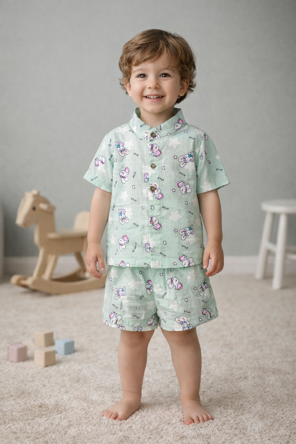 Kids Cotton Shirt and Shorts Co-Ord Set with Collar – Comfortable Casual Outfit-TLB26668A
