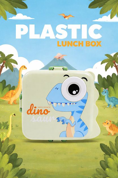 Kids Plastic Lunch Box with Cute Dinosaur Design and Secure Locking Lid