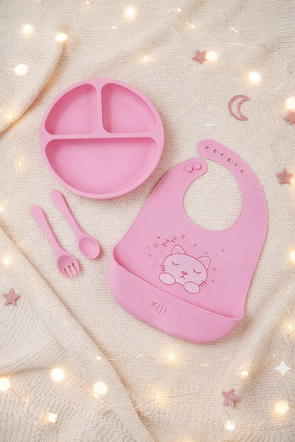 Baby Silicone Feeding Set with Bib, Plate &amp; Spoon – 6+ Months