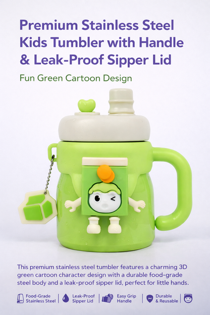 Premium Stainless Steel Kids Tumbler with Handle &amp; Leak-Proof Sipper Lid