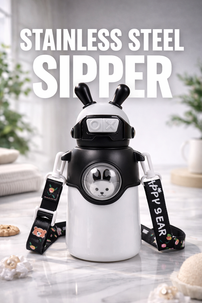 Bunny Stainless Steel Sipper Bottle for Kids | Cute Rabbit Design with Strap | Leak-Proof &amp; Durable