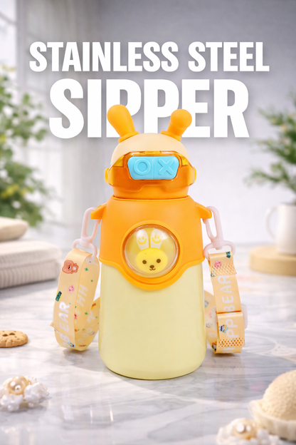 Bunny Stainless Steel Sipper Bottle for Kids | Cute Rabbit Design with Strap | Leak-Proof &amp; Durable