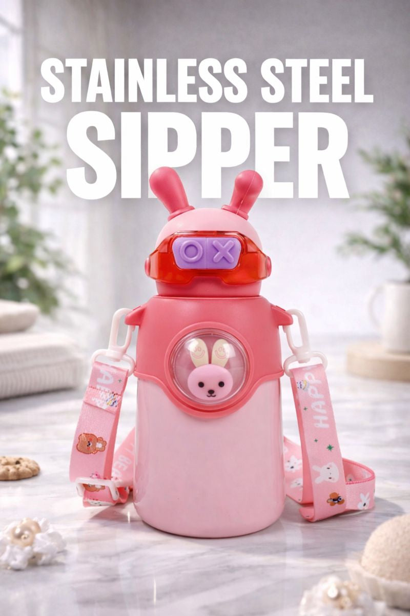 Bunny Stainless Steel Sipper Bottle for Kids | Cute Rabbit Design with Strap | Leak-Proof &amp; Durable