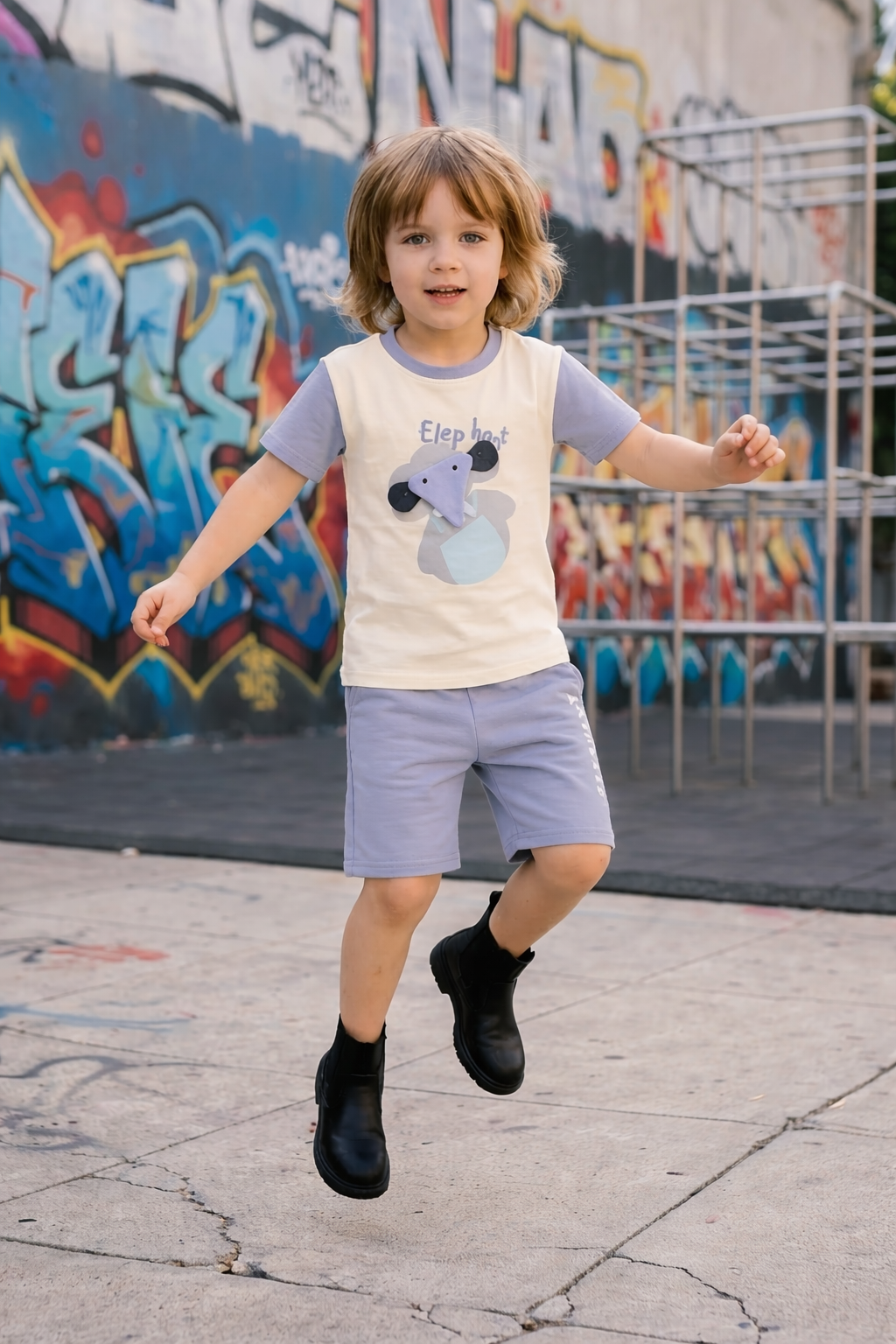 Stylish Kids Graphic T-Shirt &amp; Shorts Set – Modern Casual Look