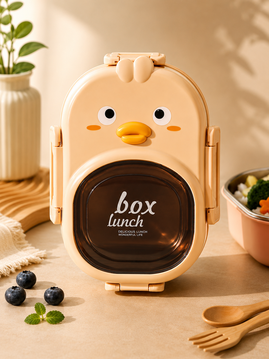 Cute Chick Kids Stainless Steel Lunch Box with 2 Compartments – Stylish Bento Tiffin Box for School &amp; Travel-LB6743