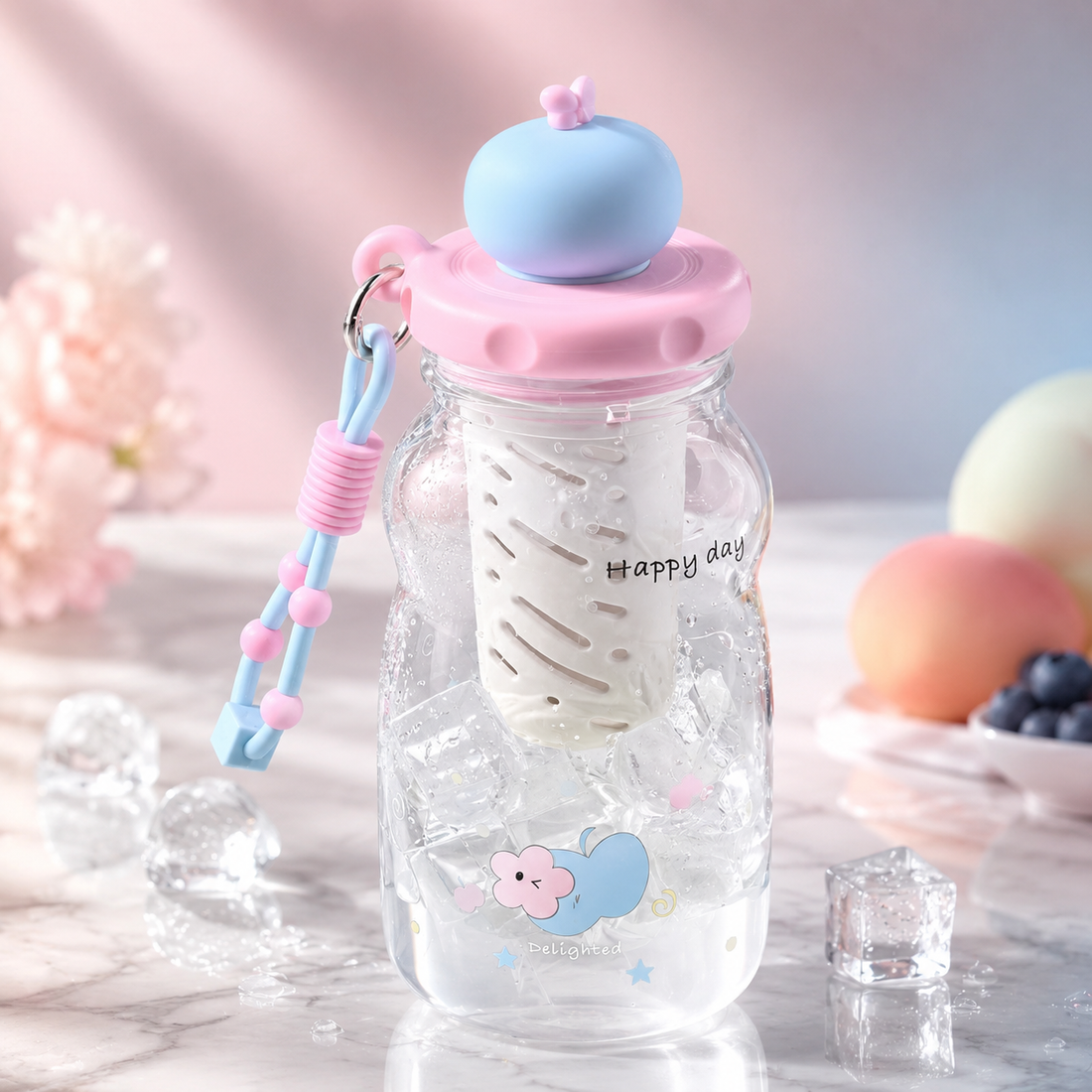 Cute Apple-Shaped Fruit Infuser Sipper Bottle with Carry Strap &amp; Transparent Body