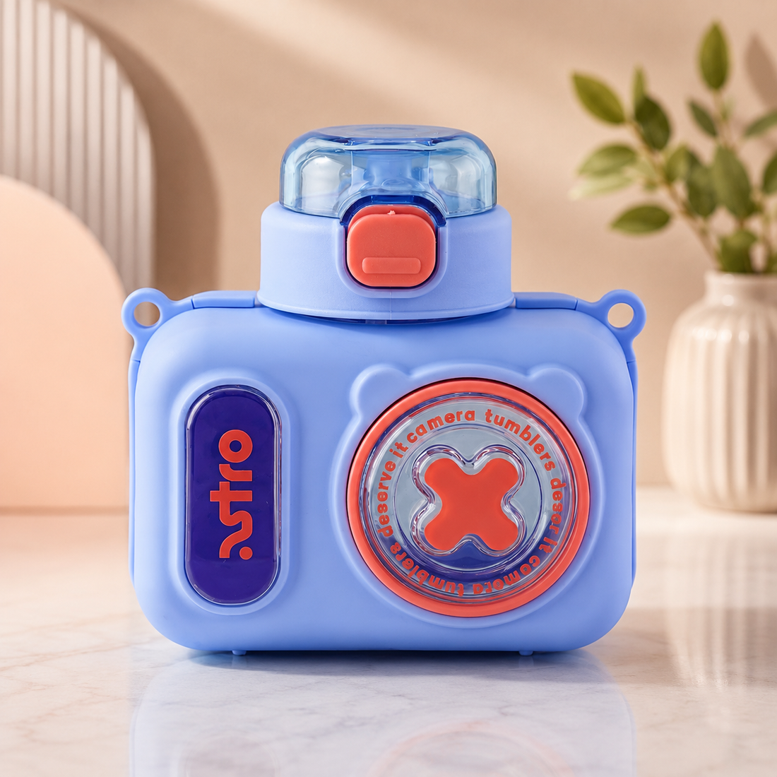 The Little Bunny Camera Shape Kids Sipper Bottle with Straw &amp; Carry Strap | Leakproof BPA-Free Water Bottle | Purple | 600 ml