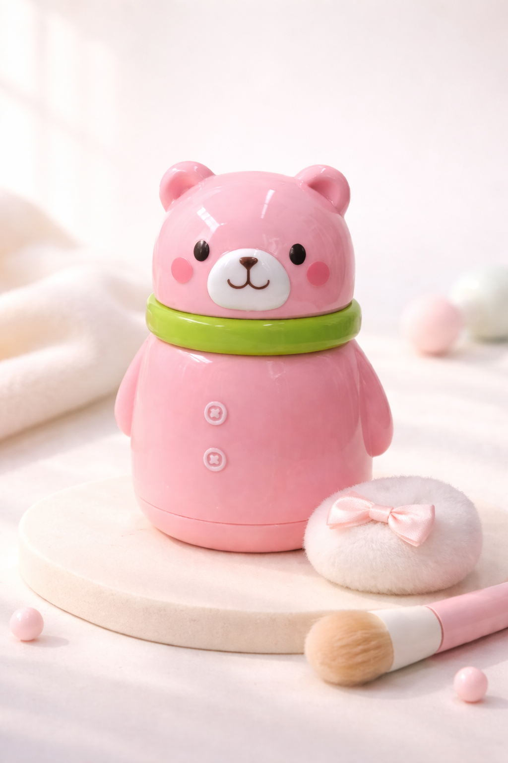 Cute Bear Shaped Baby Powder Puff Container with Soft Applicator-TLB6131