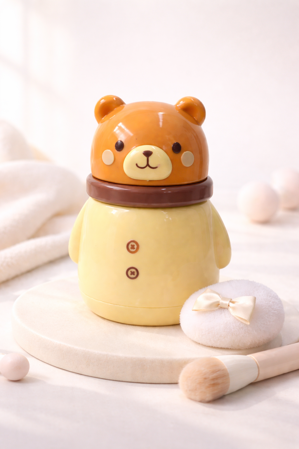 Cute Bear Shaped Baby Powder Puff Container with Soft Applicator-TLB6131