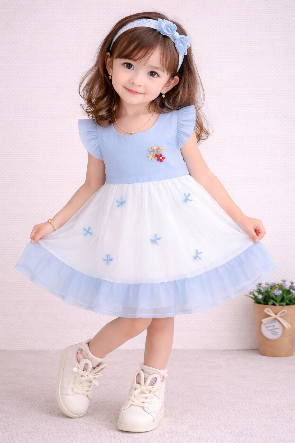 Girls Embroidered Tulle Party Dress-TLB26219