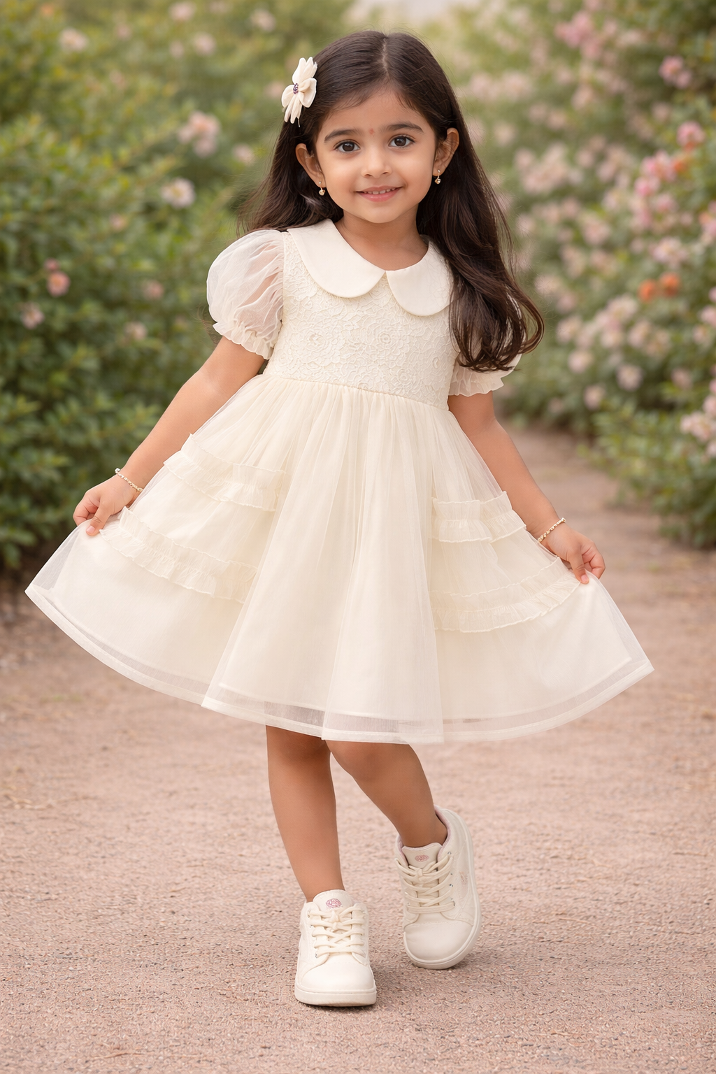 Girls Lace Bodice Layered Tulle Party Dress-DD26210