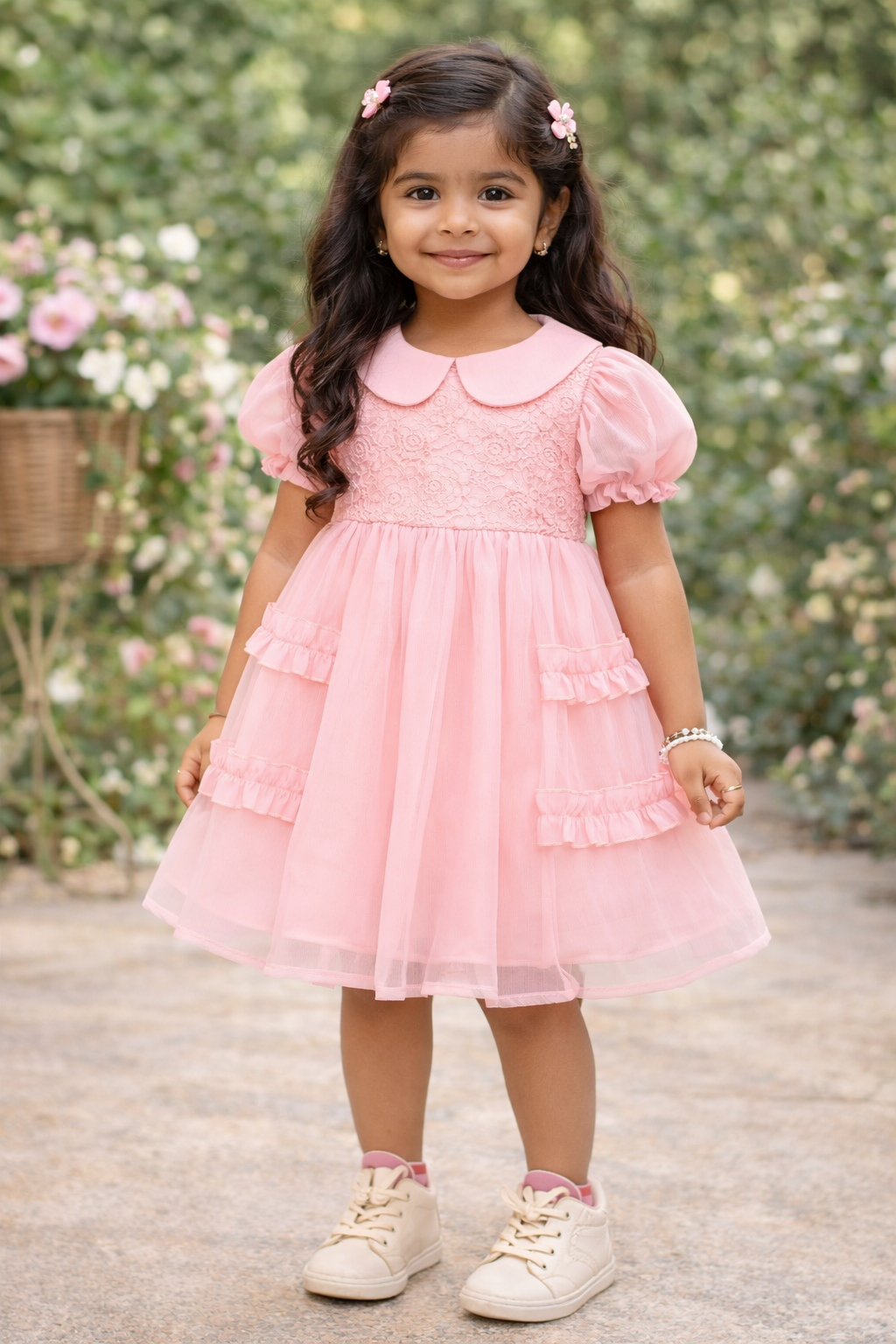 Girls Lace Bodice Layered Tulle Party Dress-DD26210
