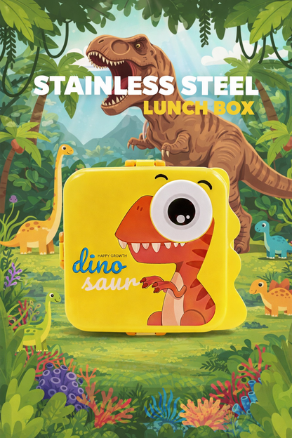 Kids Stainless Steel Dinosaur-Themed Lunch Box with Secure Lock