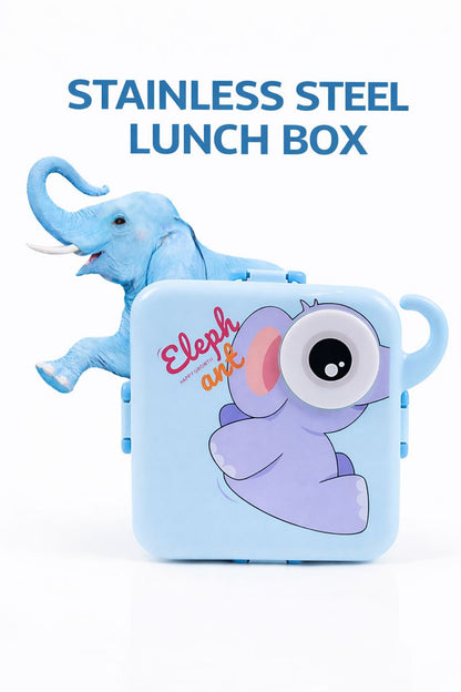 Kids Stainless Steel Lunch Box with Cute Elephant Design and Secure Locking Lid