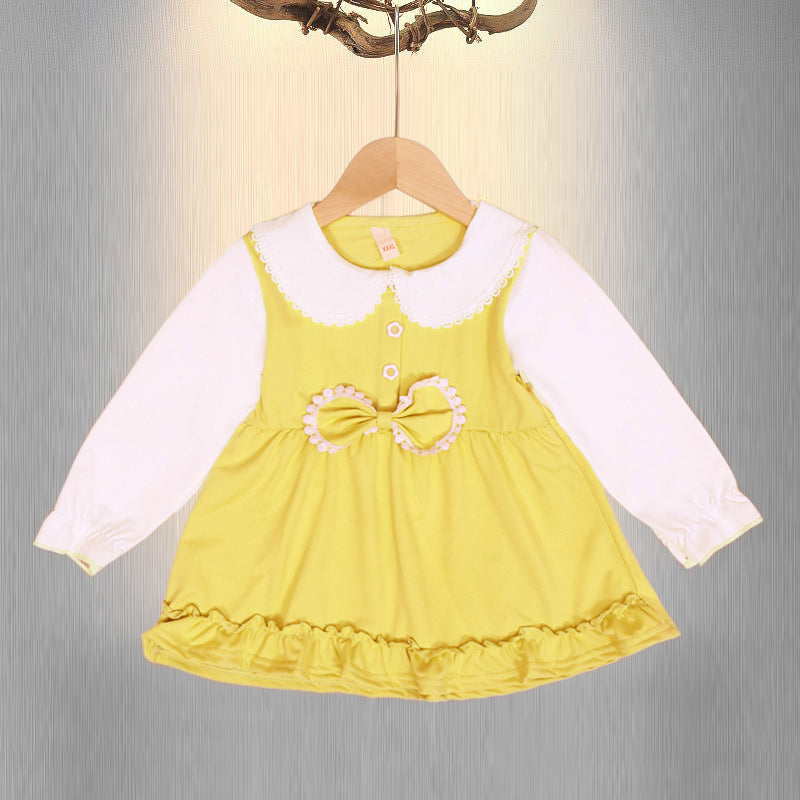 Baby Bow Cotton Full Sleeves Dress