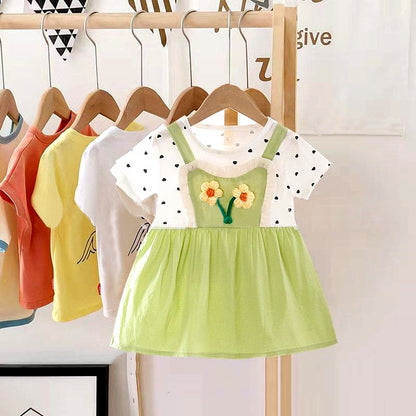 Sunflower Applique Girls Half Sleeves Dress