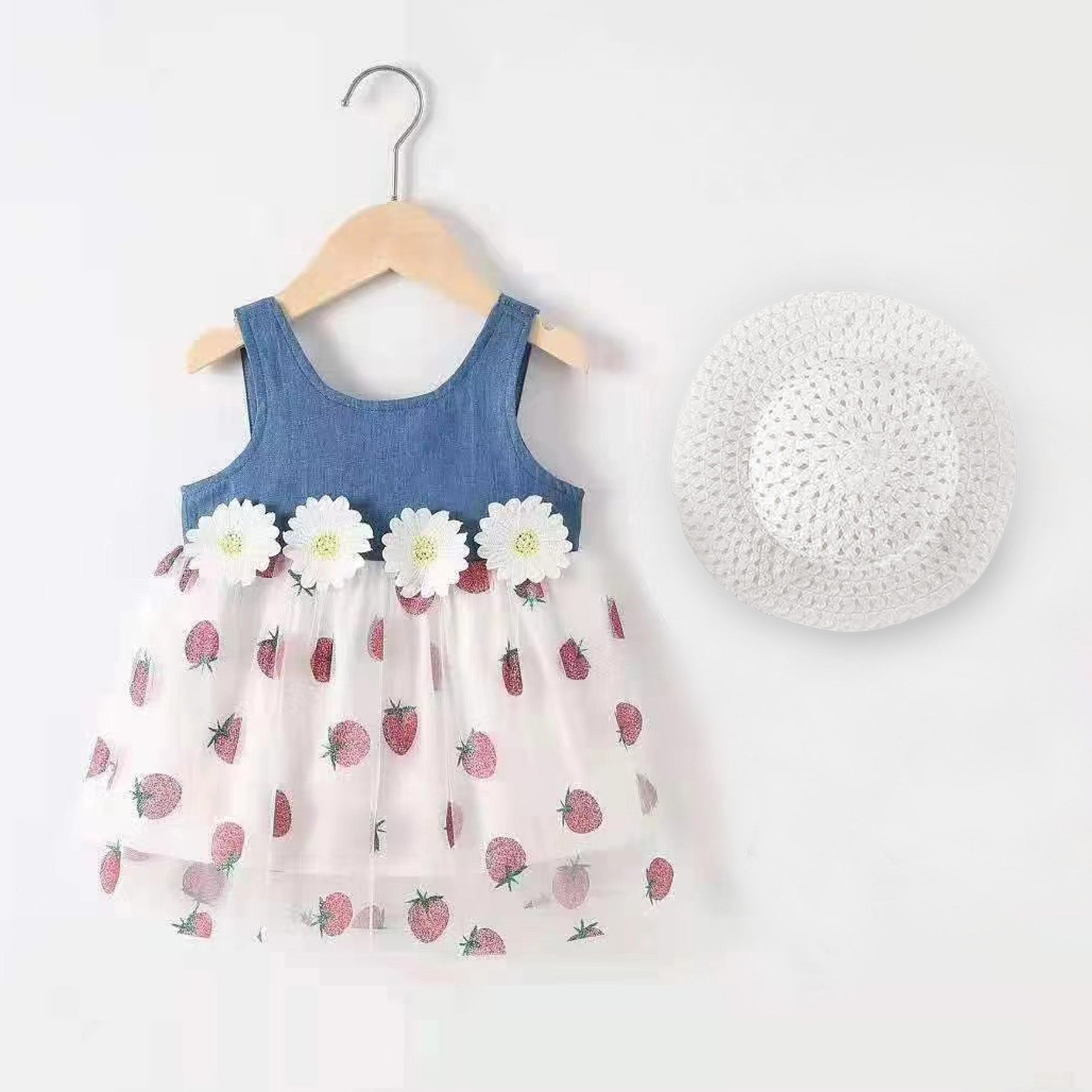 Strawberry Denim Dress with Hat