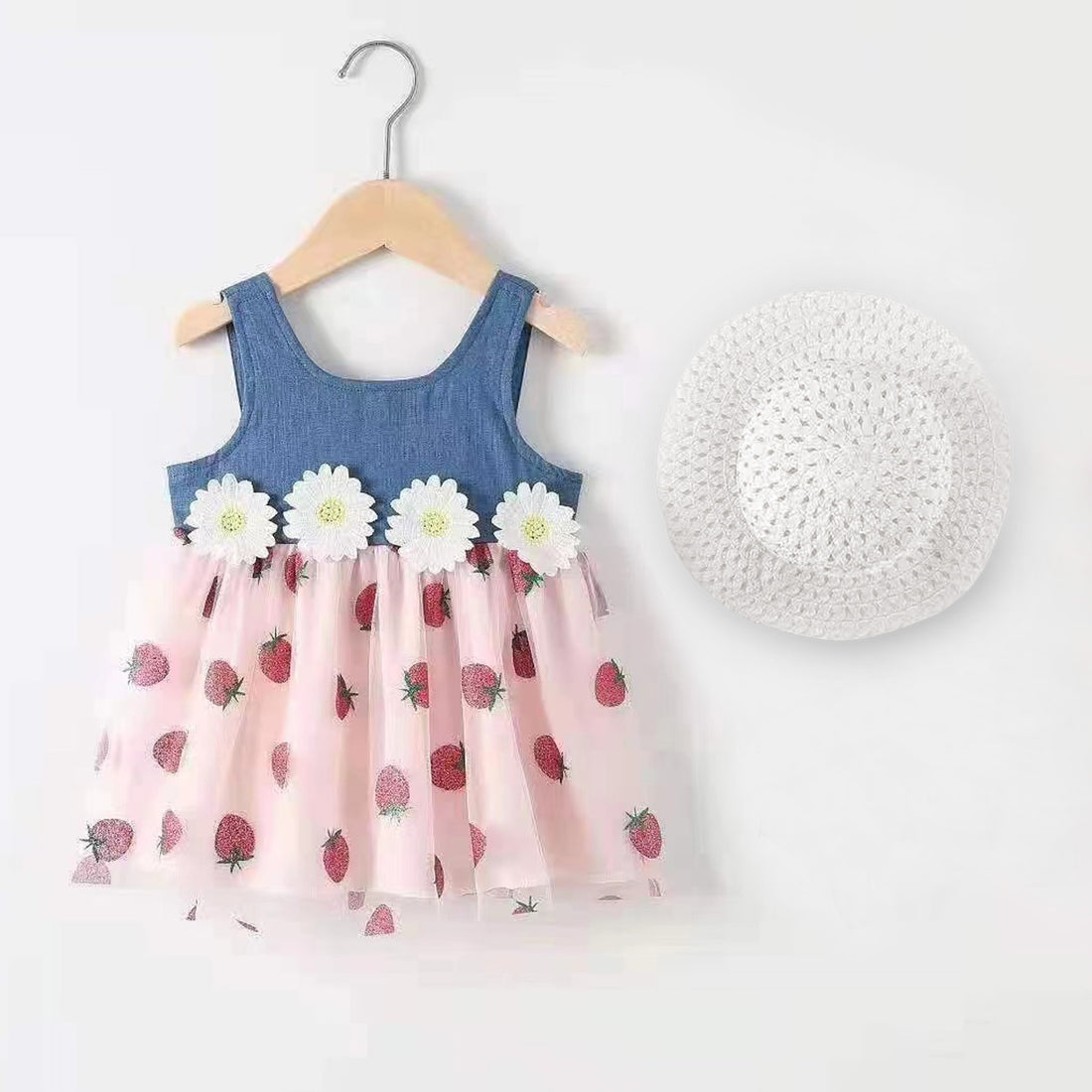 Strawberry Denim Dress with Hat