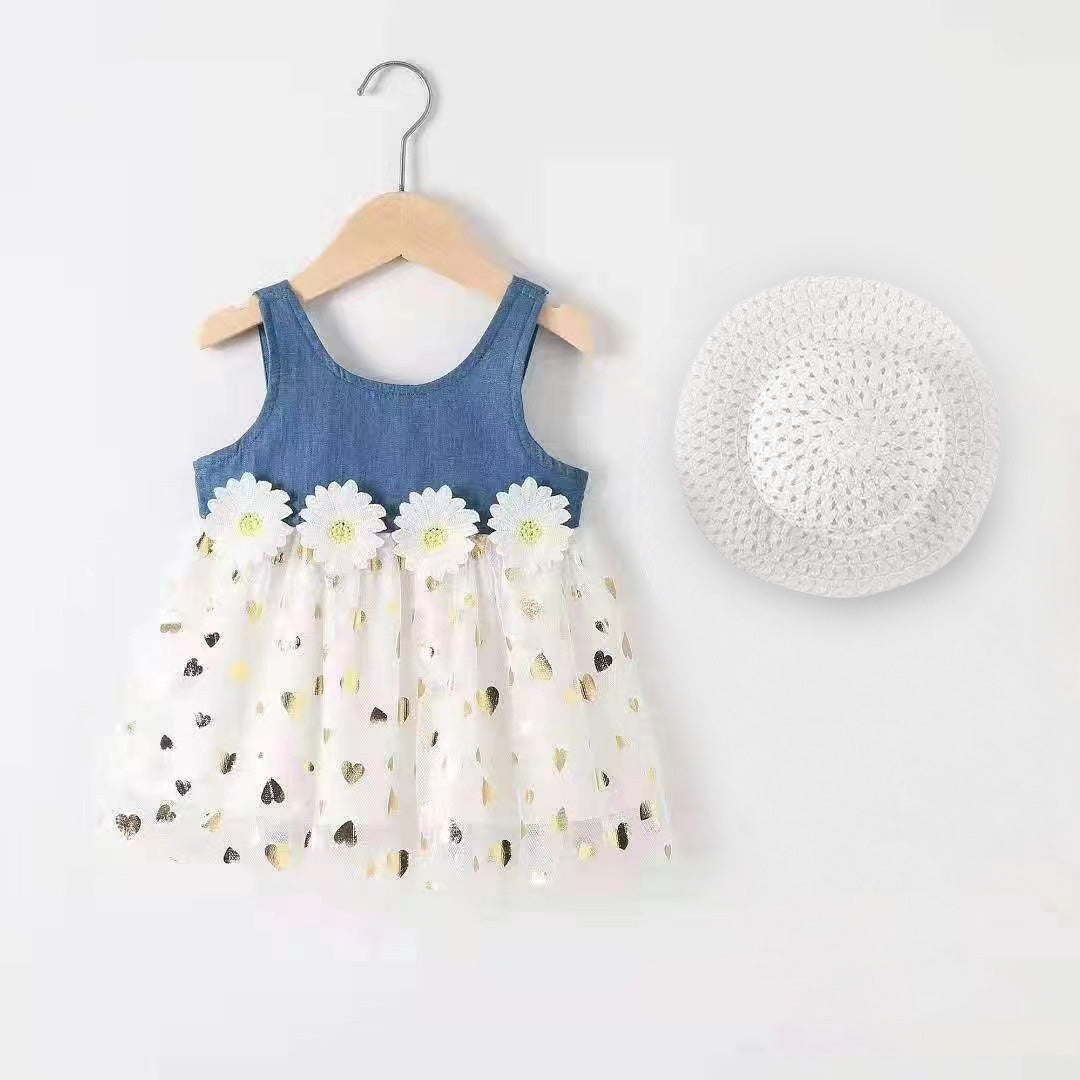 Floral Heart Baby Girl Frock with Hat Set