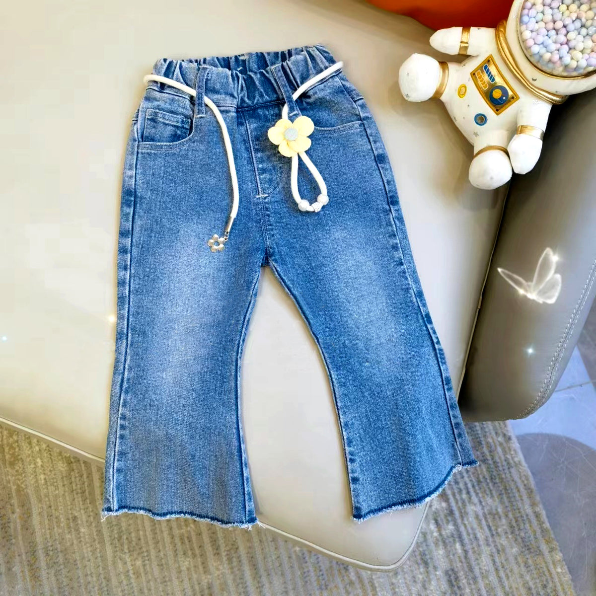 Girls Flare Jeans with Sunflower Belt